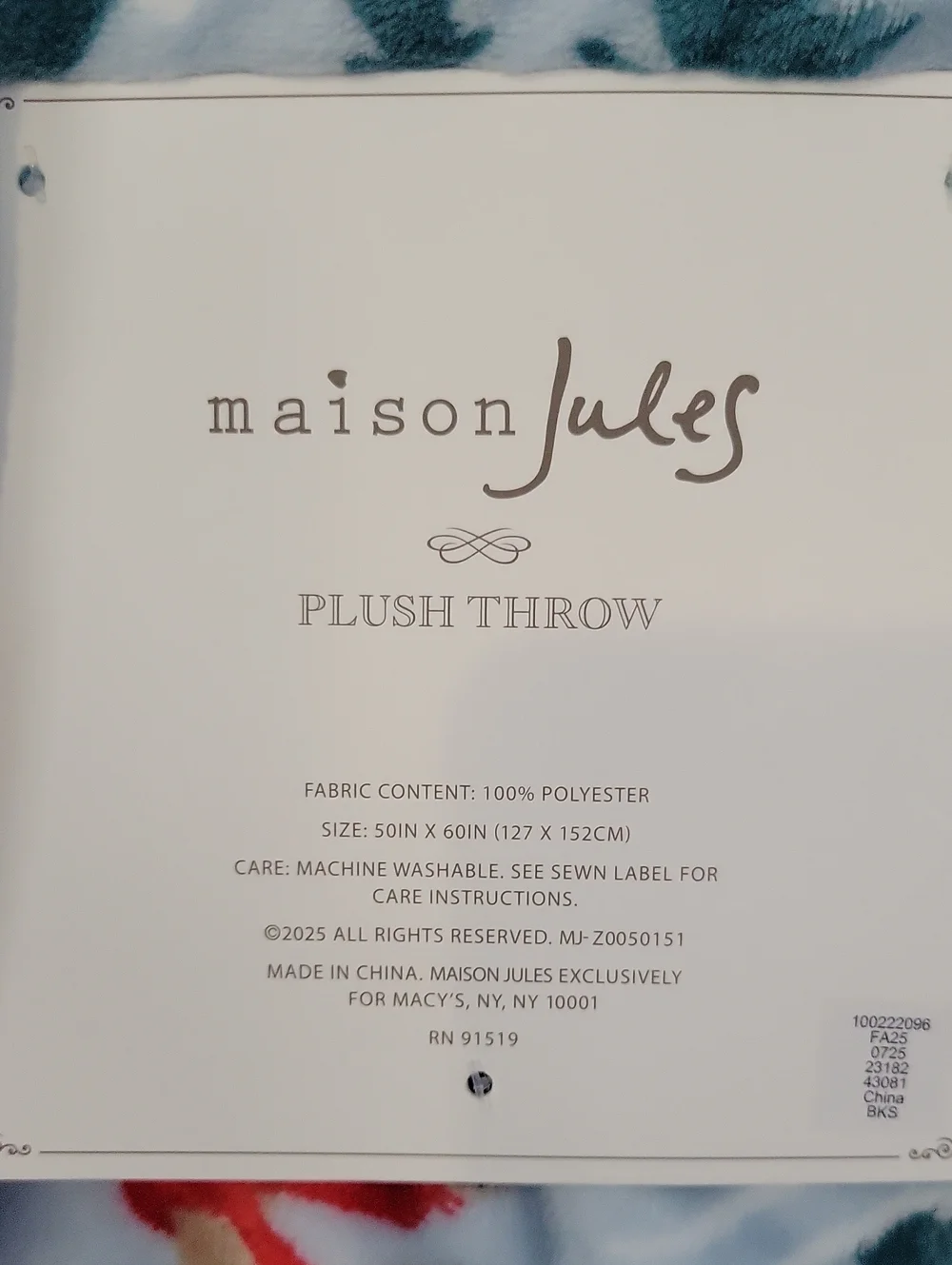 2 /$30 Maison Jules Light Blue Holiday Plush Throw with Deer Print 50 X 60